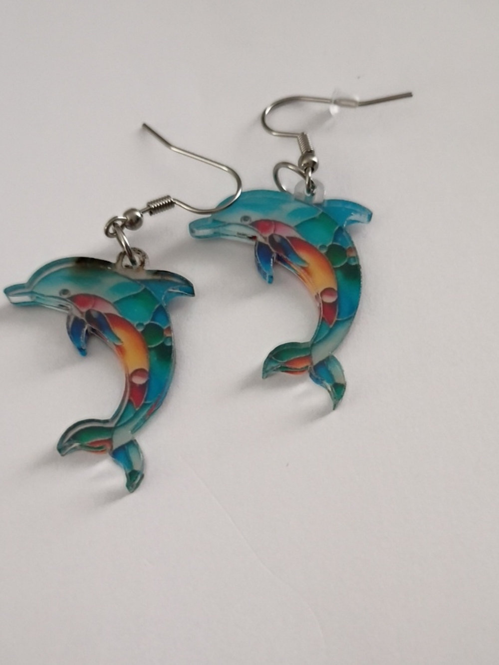 Tropical Blue Dolphin Drop Earrings - Vibrant Teal Multicolor